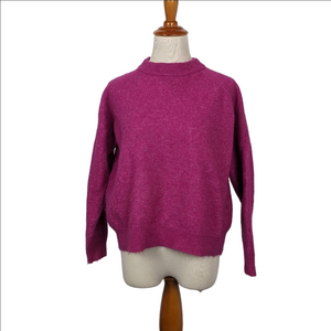ZARA Alpaca Wool Sweater Crew Neck Minimal Contemporary Preppy Fuchsia Medium